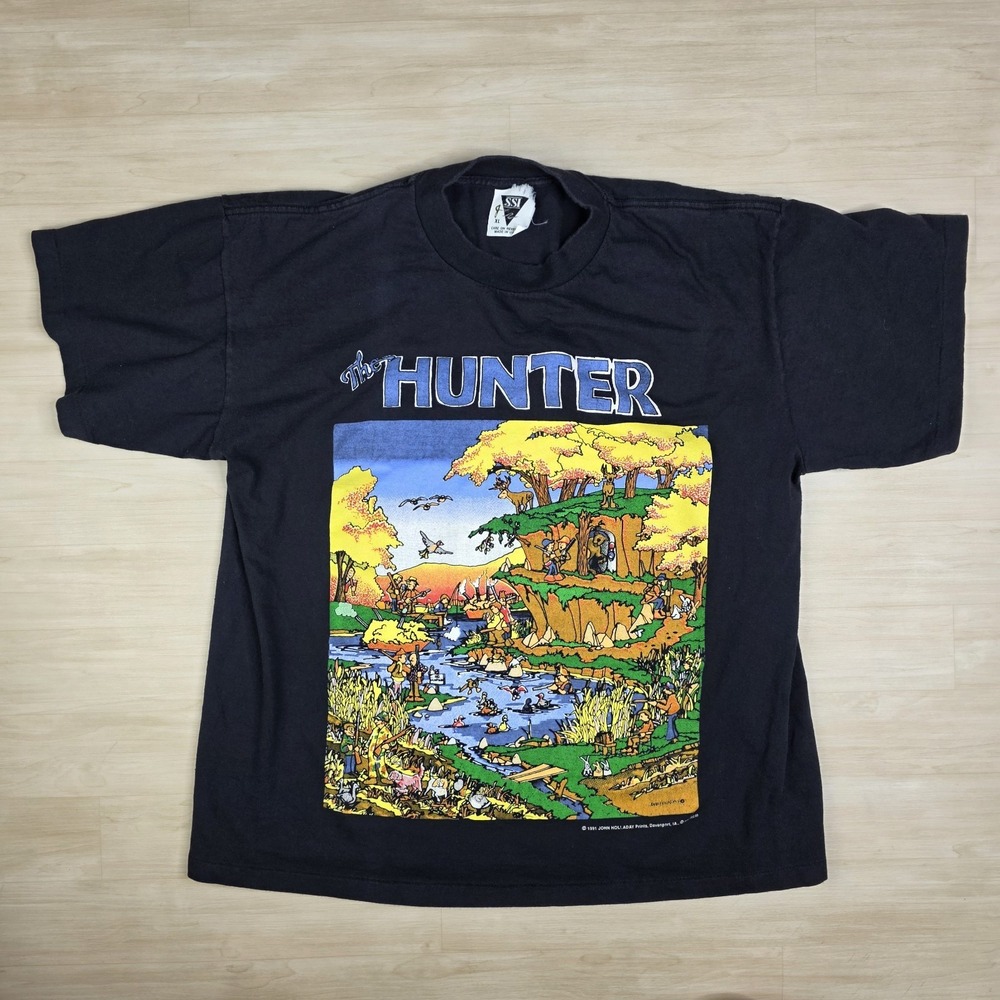 Vintage 1991 Saying The HUNTER John Holladay Prints Graphic Print Men's‎ Large